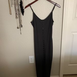 Charcoal Ribbed Button Midi Dress